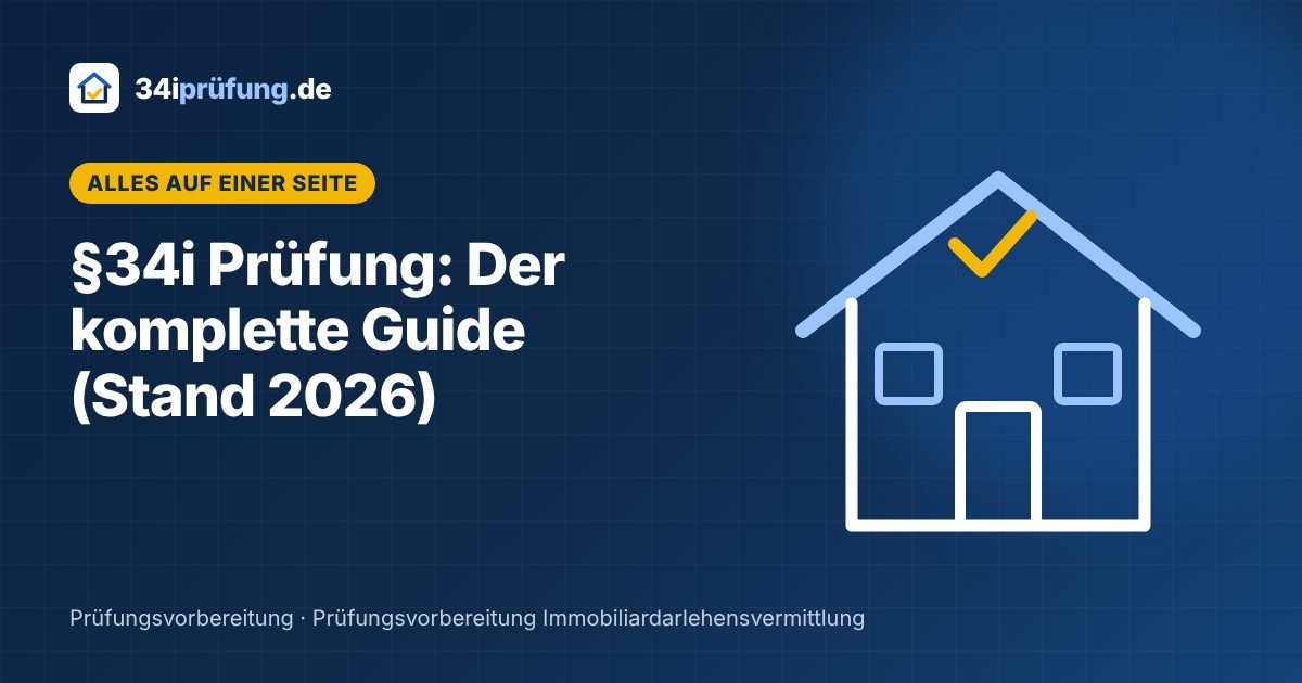 Illustration eines Hauses mit Prüfungsbogen als Symbol für die IHK-Sachkundeprüfung nach §34i GewO